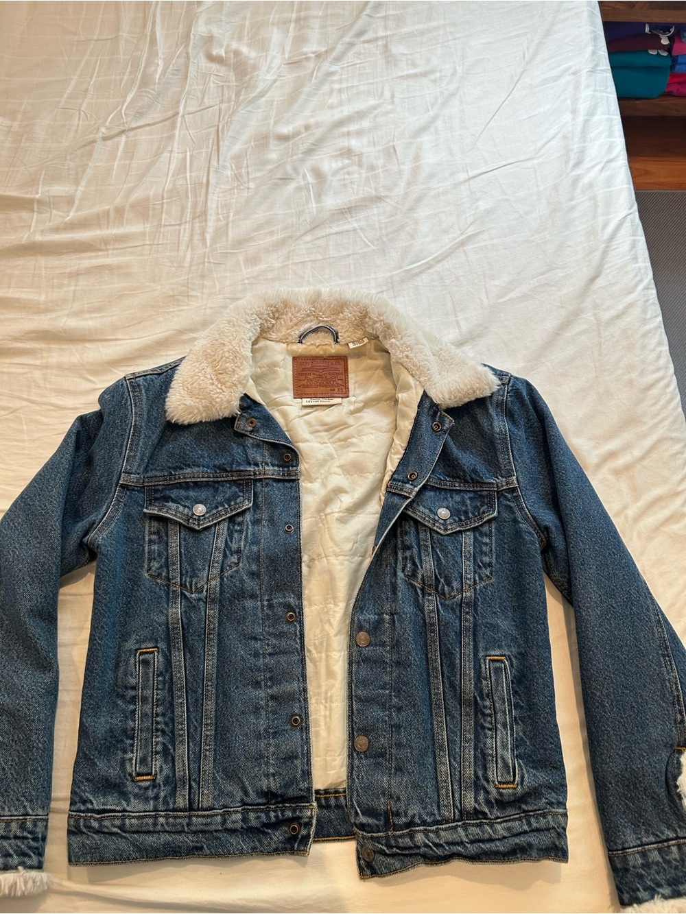 Levi's Blue Denim Jacket with Cream Sherpa Collar